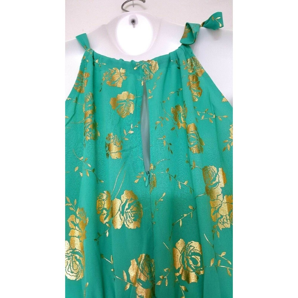 Naranka Womens Sun Dress Size Large Sleeveless Green Gold Foil White - Picture 7 of 13